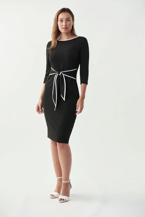 Joseph Ribkoff Contrast Trim Waist Tie Sheath Dress 221210