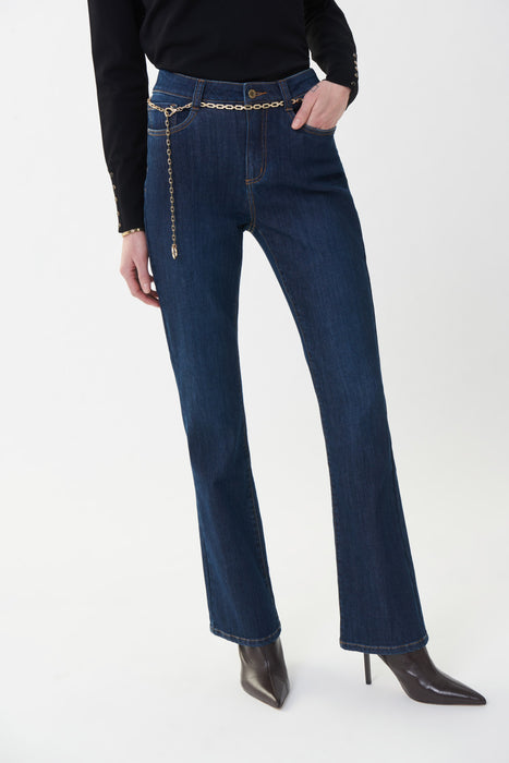 Joseph Ribkoff Indigo Belted Chain High Rise Bootcut Jeans 223939