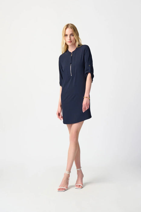 Joseph Ribkoff Zip Front Roll-Tab 3/4 Sleeve Shift Dress 232201