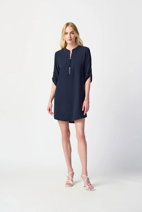 Joseph Ribkoff Zip Front Roll-Tab 3/4 Sleeve Shift Dress 232201