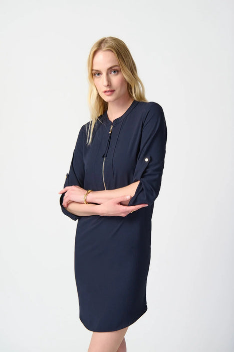 Joseph Ribkoff Zip Front Roll-Tab 3/4 Sleeve Shift Dress 232201