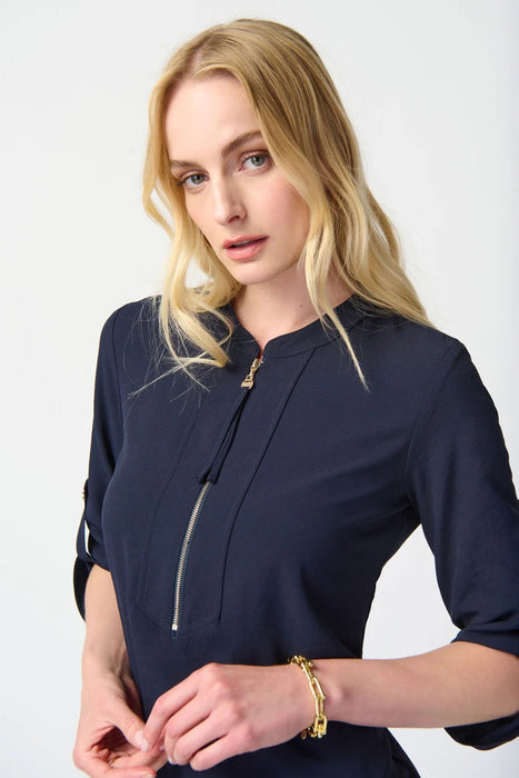Joseph Ribkoff Zip Front Roll-Tab 3/4 Sleeve Shift Dress 232201
