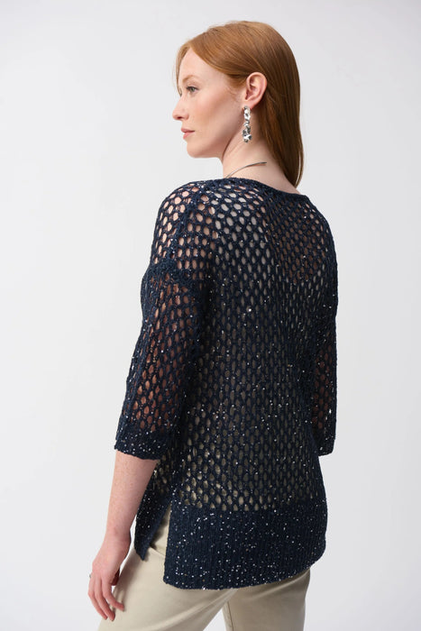 Joseph Ribkoff Sequined V-Neck Crochet Top 241922