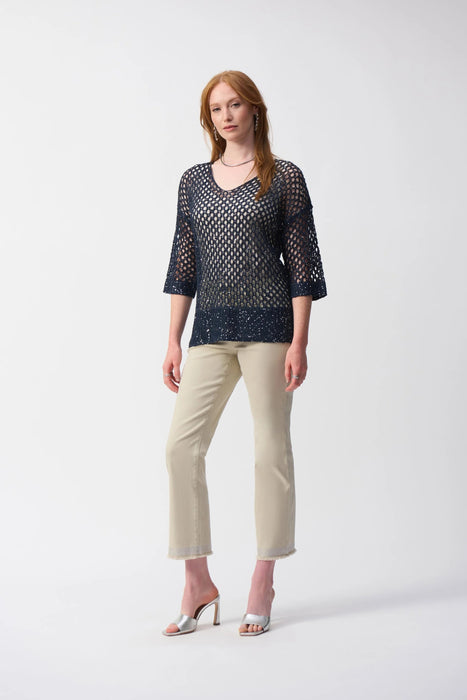 Joseph Ribkoff Sequined V-Neck Crochet Top 241922