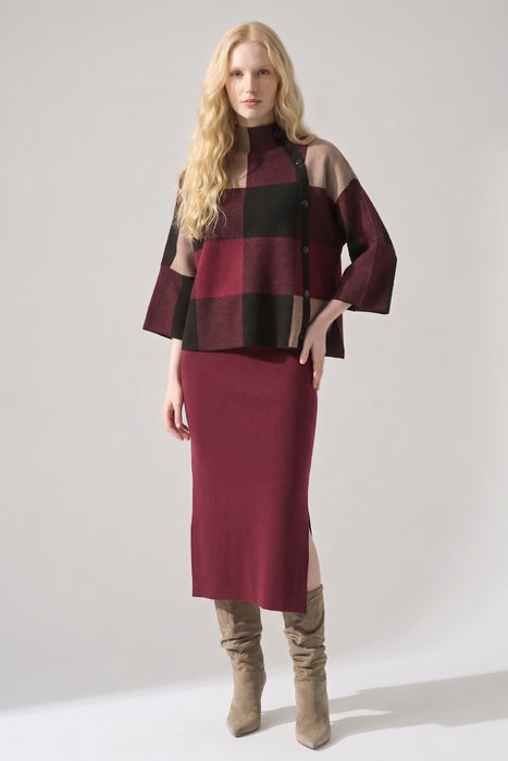 Joseph Ribkoff Plaid Jacquard Sweater Top 243948
