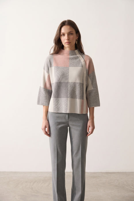 Joseph Ribkoff Plaid Jacquard Sweater Top 243948
