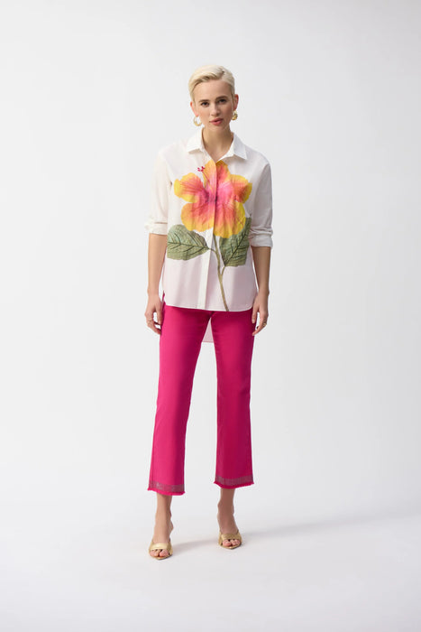 Joseph Ribkoff Embellished Fringe Cuff Cropped Jeans 243964