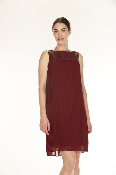 Joseph Ribkoff Merlot Pleated Faux Leather Trapeze Dress 253916