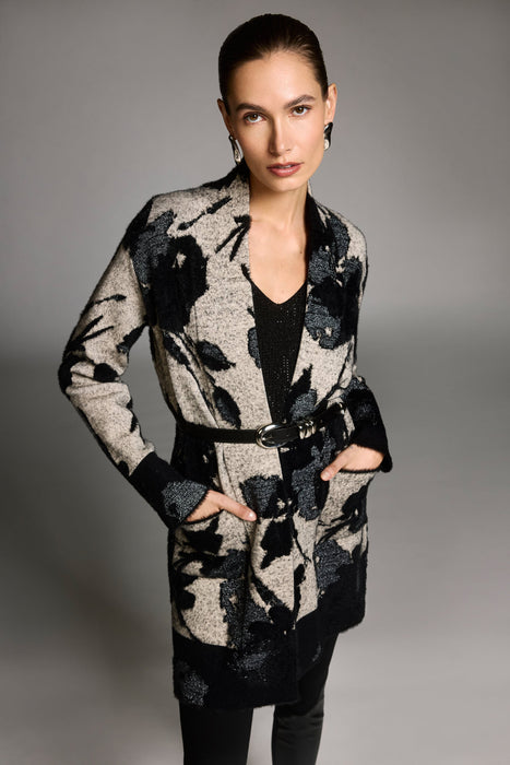 Joseph Ribkoff Champagne/Black Floral Jacquard Cardigan Jacket 253956
