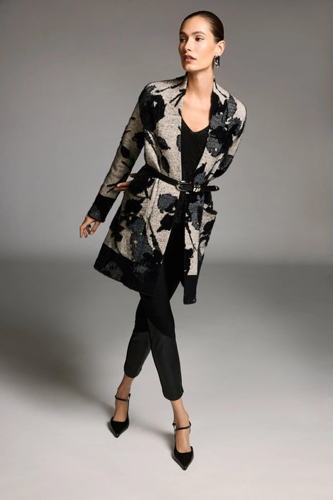 Joseph Ribkoff Champagne/Black Floral Jacquard Cardigan Jacket 253956