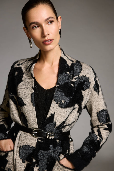 Joseph Ribkoff Champagne/Black Floral Jacquard Cardigan Jacket 253956