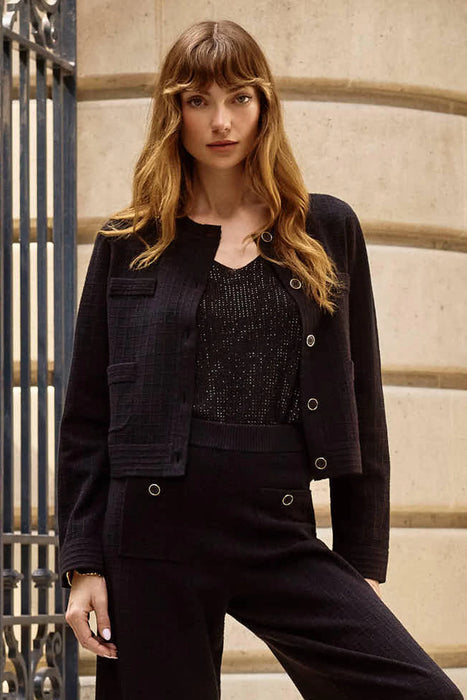 Joseph Ribkoff Black Crew Neck Button Front Jacket 253983