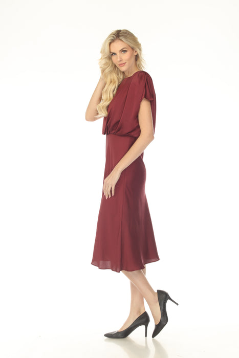 Joseph Ribkoff Merlot Blouson Satin Midi A-Line Dress 254049