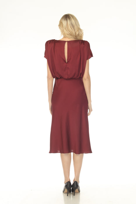 Joseph Ribkoff Merlot Blouson Satin Midi A-Line Dress 254049