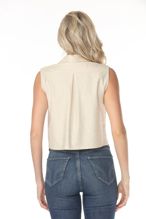 Joseph Ribkoff Natural Cropped Sleeveless Casual Blouse 262186