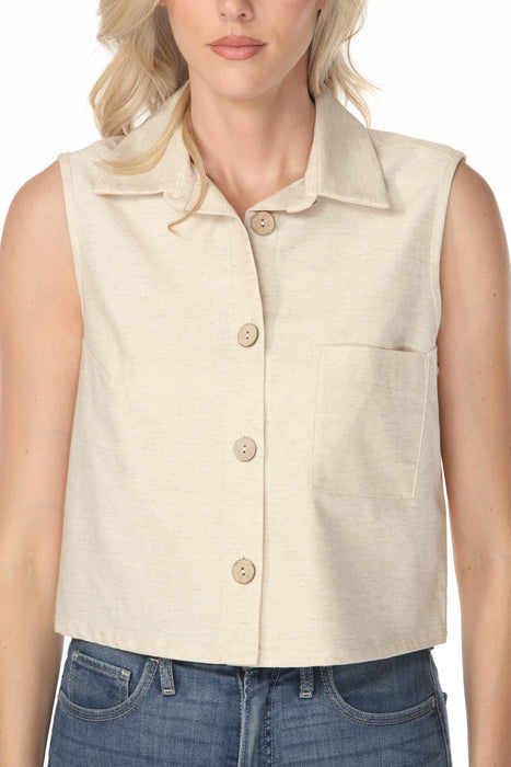 Joseph Ribkoff Natural Cropped Sleeveless Casual Blouse 262186