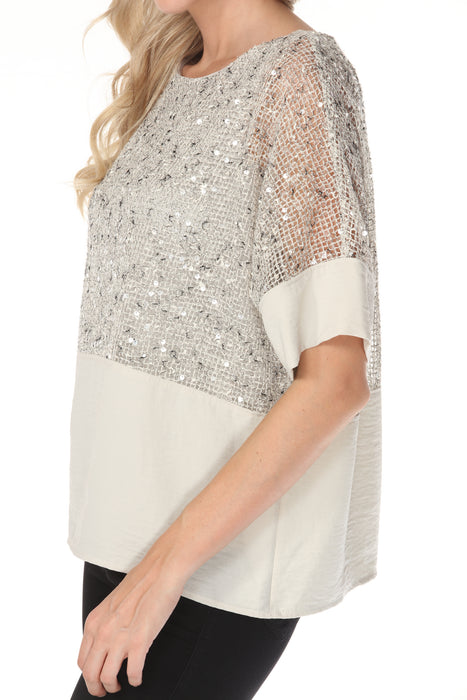 Joseph Ribkoff Moonstone Chic Jewel Crew Sequined Mesh Top 262256