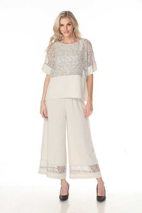 Joseph Ribkoff Moonstone Gauze Sequined Pull-On Culotte Pants 262253