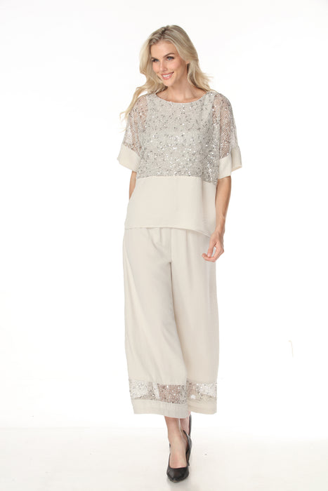 Joseph Ribkoff Moonstone Chic Jewel Crew Sequined Mesh Top 262256