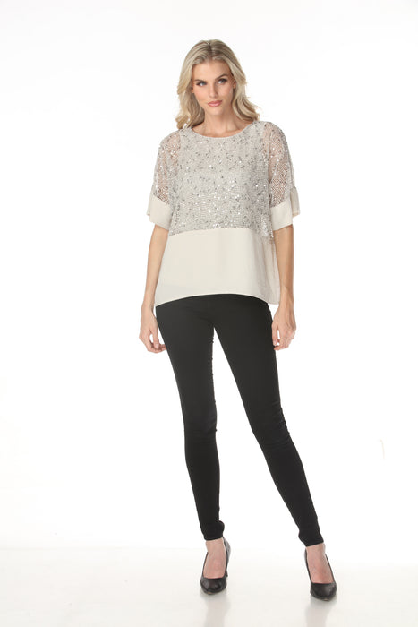 Joseph Ribkoff Moonstone Chic Jewel Crew Sequined Mesh Top 262256