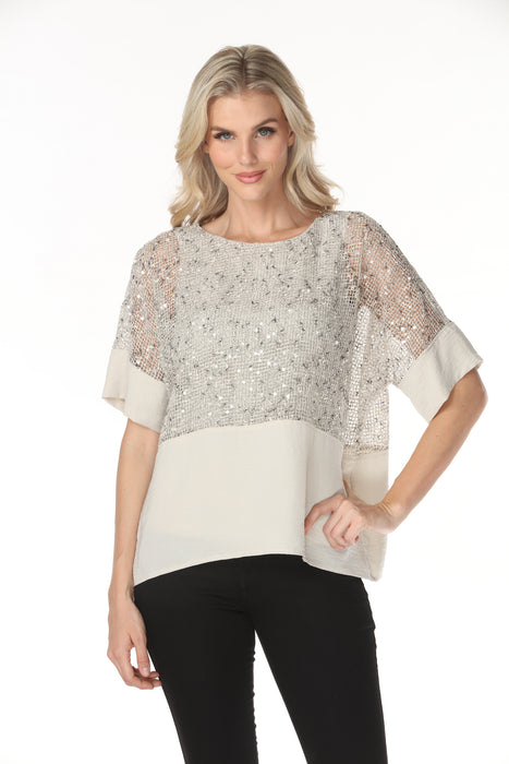 Joseph Ribkoff Moonstone Chic Jewel Crew Sequined Mesh Top 262256