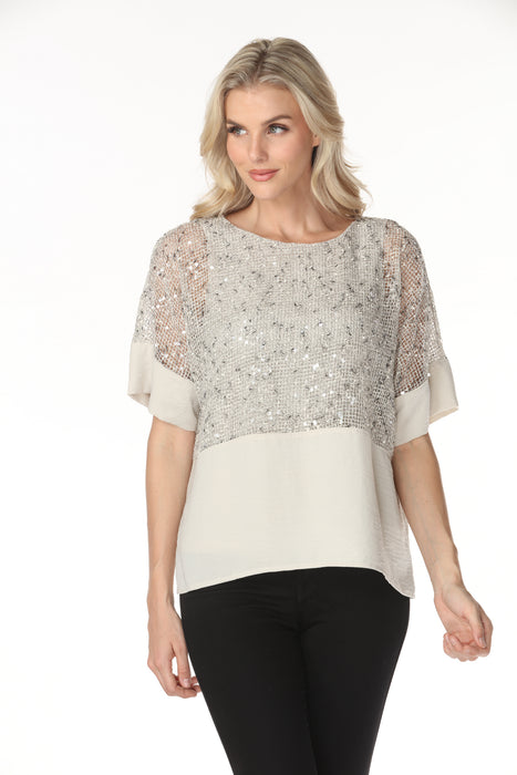 Joseph Ribkoff Moonstone Chic Jewel Crew Sequined Mesh Top 262256