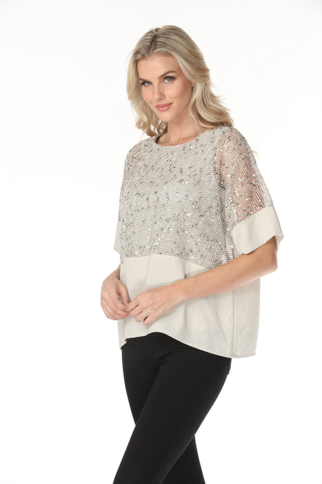 Joseph Ribkoff Moonstone Chic Jewel Crew Sequined Mesh Top 262256