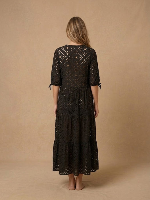 Johnny Was Black Frisell Eyelet Swimwear Maxi Coverup CSW9225-Y