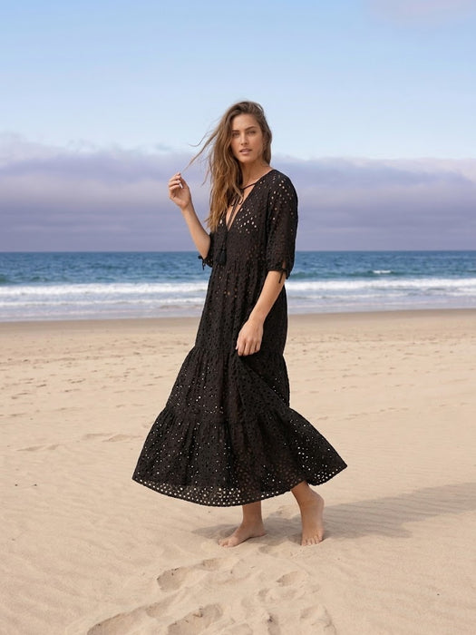 Johnny Was Black Frisell Eyelet Swimwear Maxi Coverup CSW9225-Y