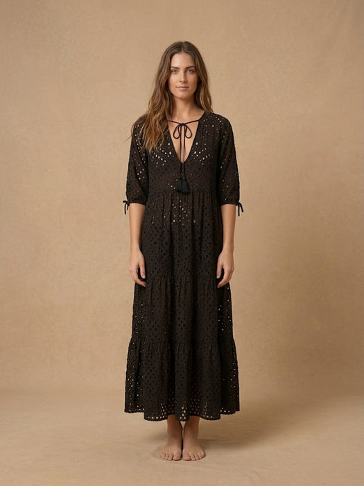 Johnny Was Black Frisell Eyelet Swimwear Maxi Coverup CSW9225-Y