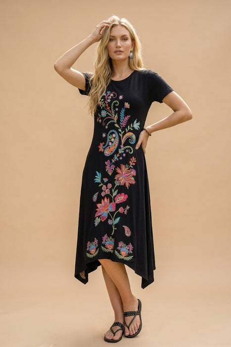 Johnny Was JWLA Black Karime Handkerchief Hem Knit Dress J38325-6