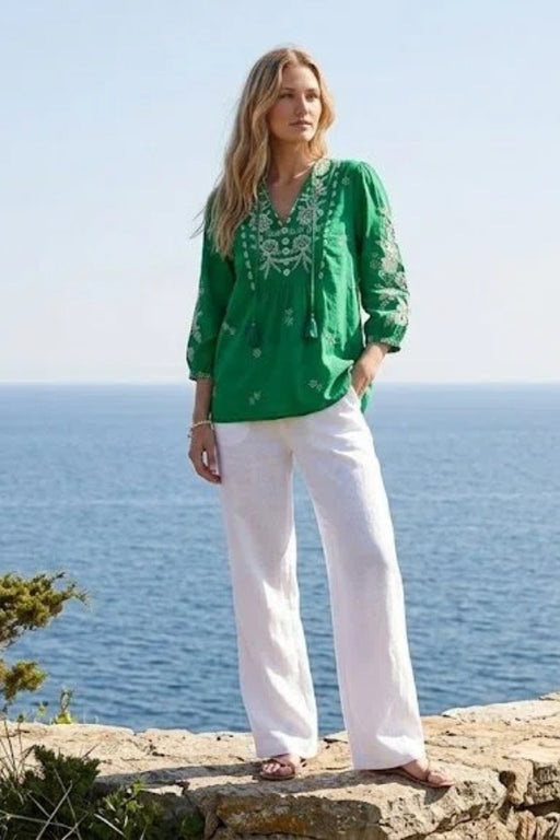 Johnny Was Workshop Green Hyacinth 3/4 Sleeve Prairie Blouse W11925-4