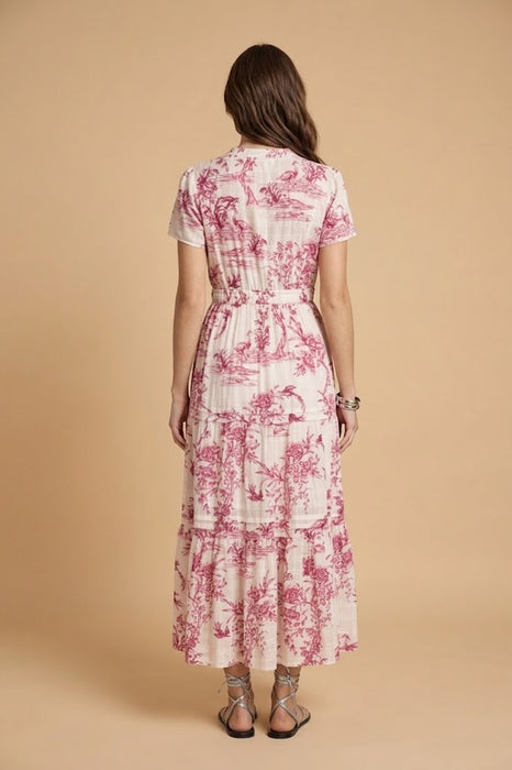 Johnny Was Calme Pink Fire Bird Pintuck Tiered Dress R34124-5