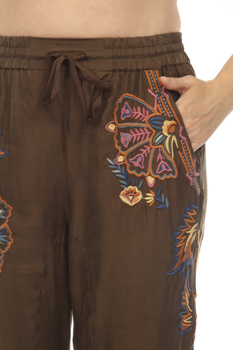 Johnny Was Biya  Serenity Embroidered Drawstring Pull On Pants Boho Chic B64622 NEW