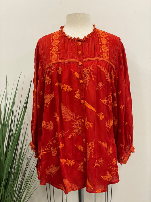 Johnny Was Fern Lilly Embroidered Blouse Boho Chic C13522 NEW