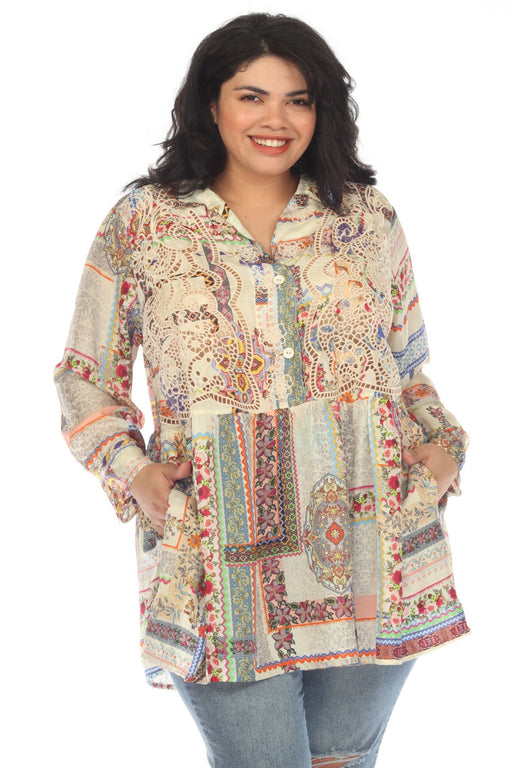 Johnny Was Style C25523 Stano Monroe Silk Printed Tunic Top Plus Size