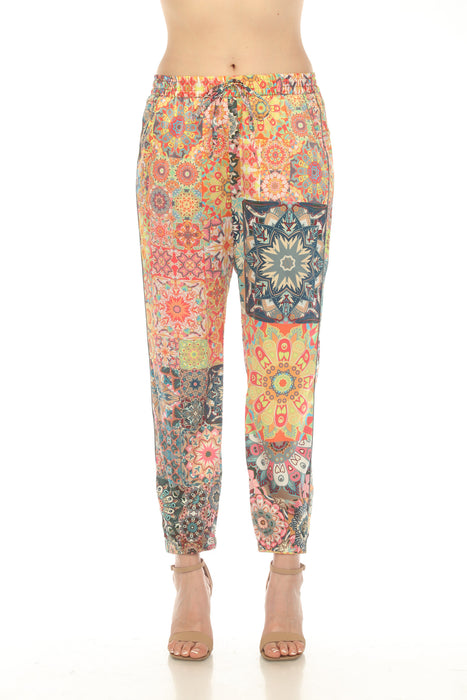 Johnny Was Style C61923A1 Kaleida Elsie Silk Blend Pull On Jogger Pants Boho Chic