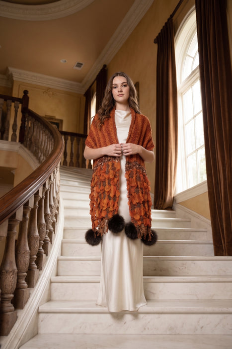 Isabella Rodriguez Amber Faux-Fur Pom Shawl ISBR1045