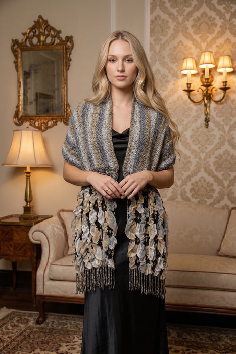 Isabella Rodriguez Black and Grey Floral Shawl ISBR1145