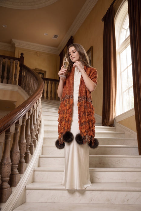Isabella Rodriguez Amber Faux-Fur Pom Shawl ISBR1045