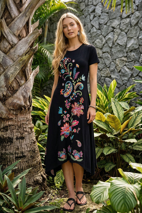 Johnny Was JWLA Black Karime Handkerchief Hem Knit Dress J38325-6