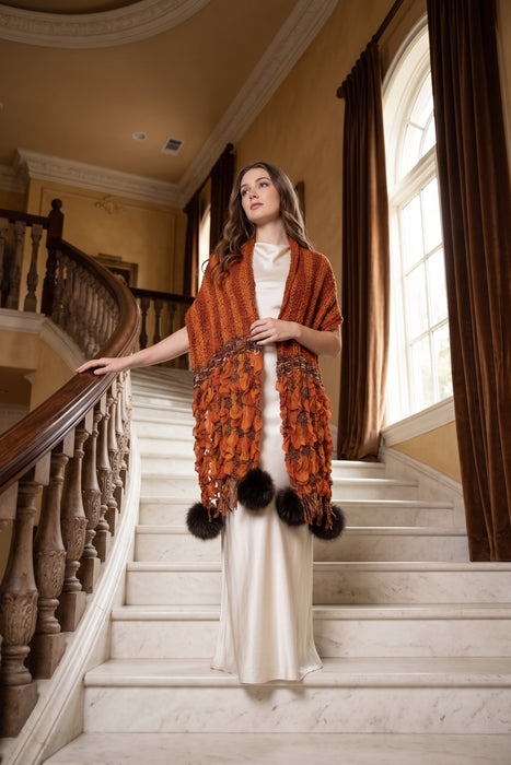 Isabella Rodriguez Amber Faux-Fur Pom Shawl ISBR1045