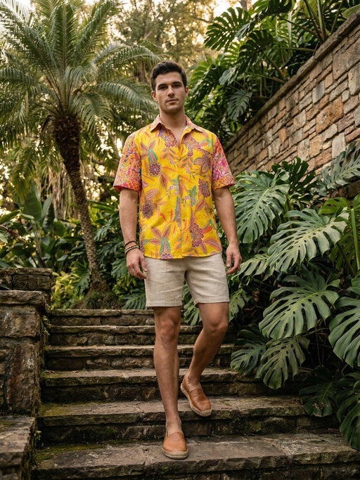 Johnny Was Yellow Kaleida Mens Coverup Shirt CSW5924-F