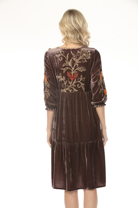 Johnny Was JWLA Taline Velvet Boho Midi Dress Petite Size J33124-0