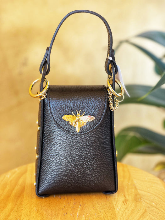 Jijou Capri Black Bumblebee Leather Cellphone Case Bag NEW