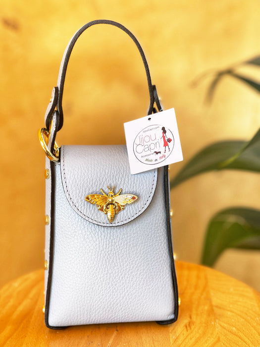 Jijou Capri Cloud Blue Bumblebee Leather Cellphone Case Bag NEW
