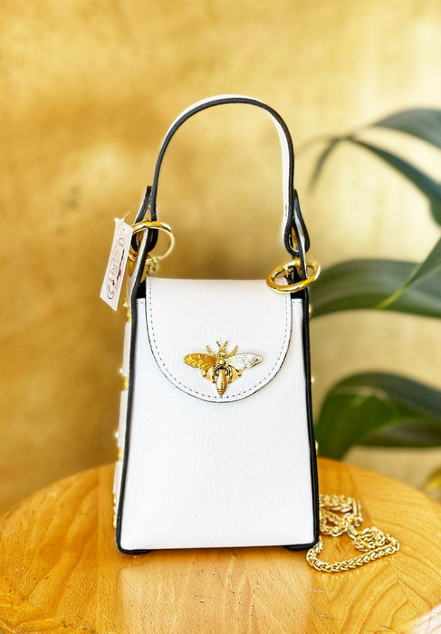 Jijou Capri White Bumblebee Leather Cellphone Case Bag NEW