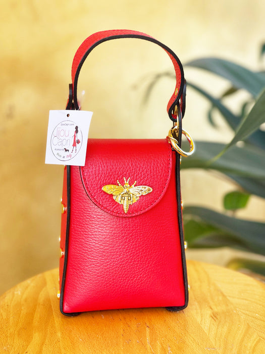 Jijou Capri Red Bumblebee Leather Cellphone Case Bag NEW