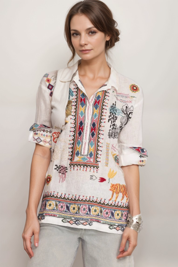 Simmie Linen Embroidered Blouse Johnny Was AfterRetail
