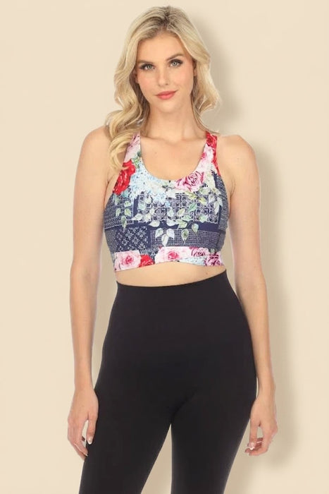 Johnny Was Bee Active Rose Patch Cross Hem Sports Bra Boho Chic A7923